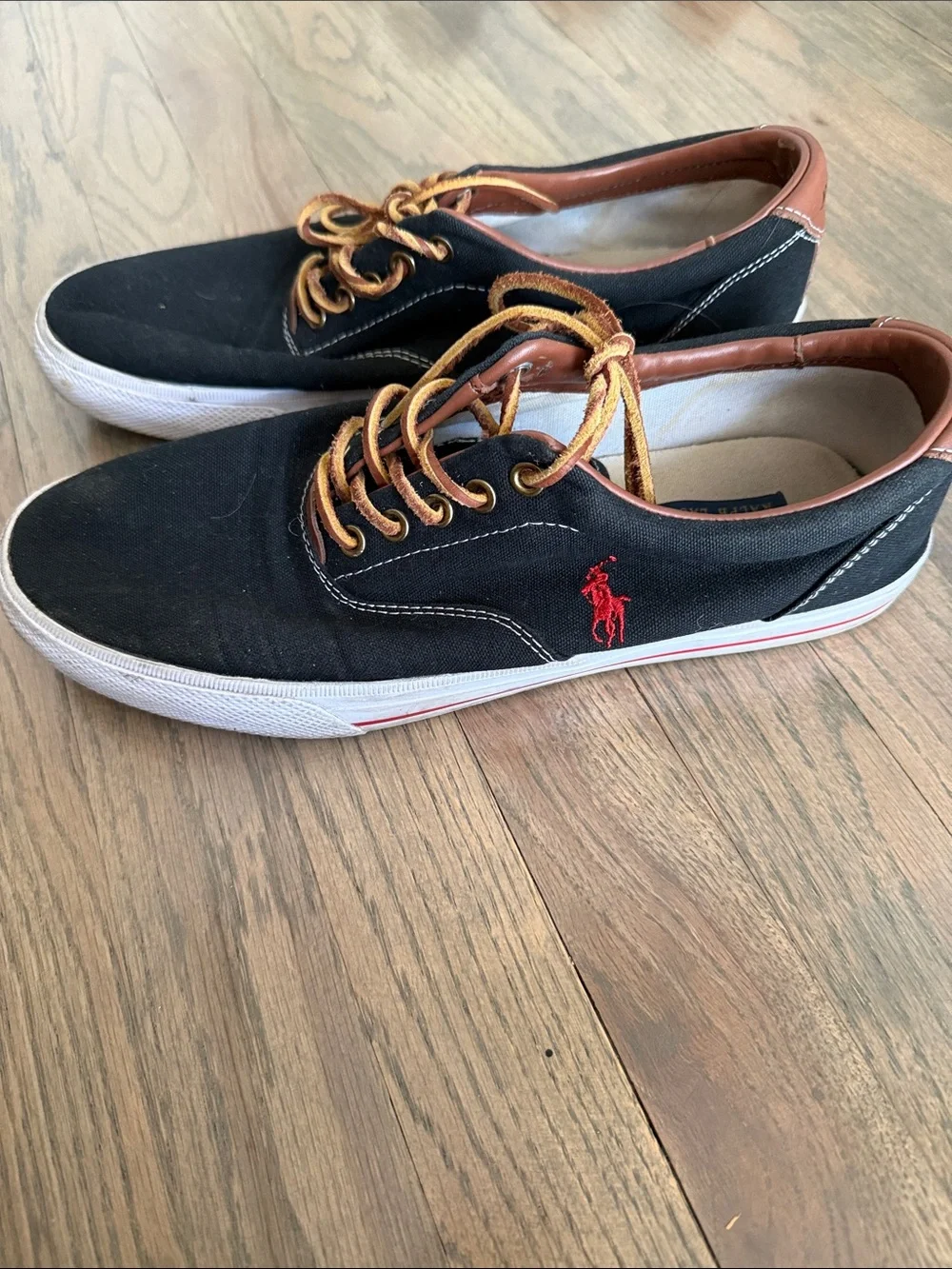 Polo by Ralph Lauren Black Canvas Low-Top Sneakers with Tan Accents